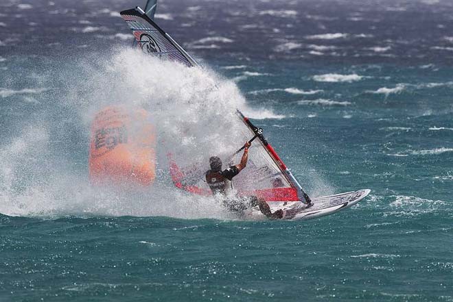 Quentel goes over the line covered in spray - PWA Sotavento Fuerteventura Grand Slam 2011 ©  John Carter / PWA http://www.pwaworldtour.com